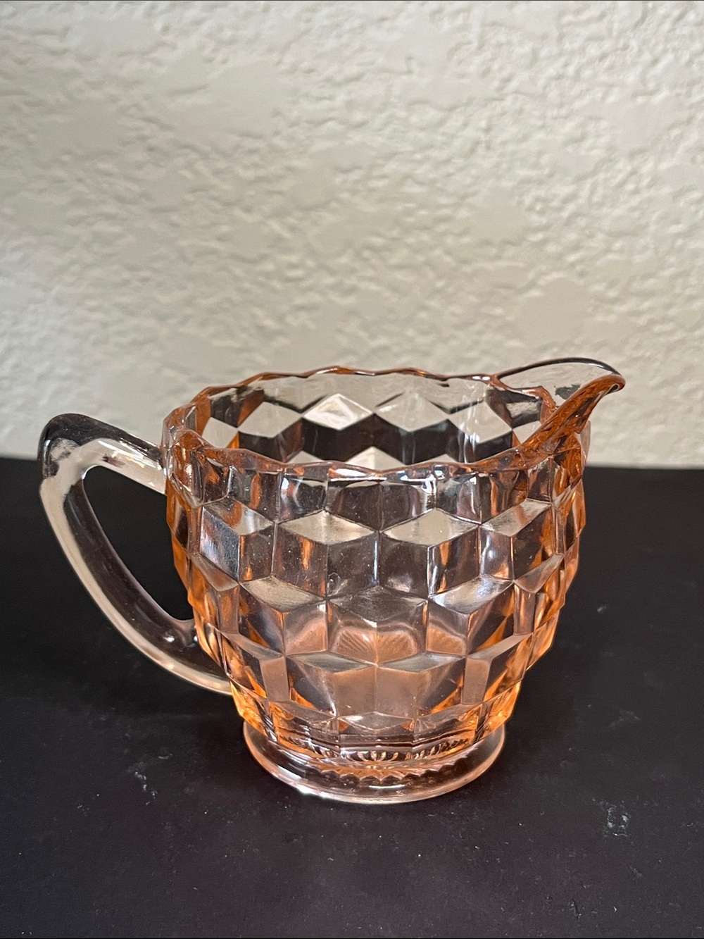 Vintage Jeannette Glass Cubist Pink Depression Glass Creamer 1920s–1930s